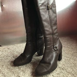 Brown tall leather boots